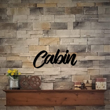 Cabin Metal Sign | Metal Word Art | Cabin and Lake Living Room Decor | Cabin Bedroom and Bathroom Wall Art | Cabin Life Gifts